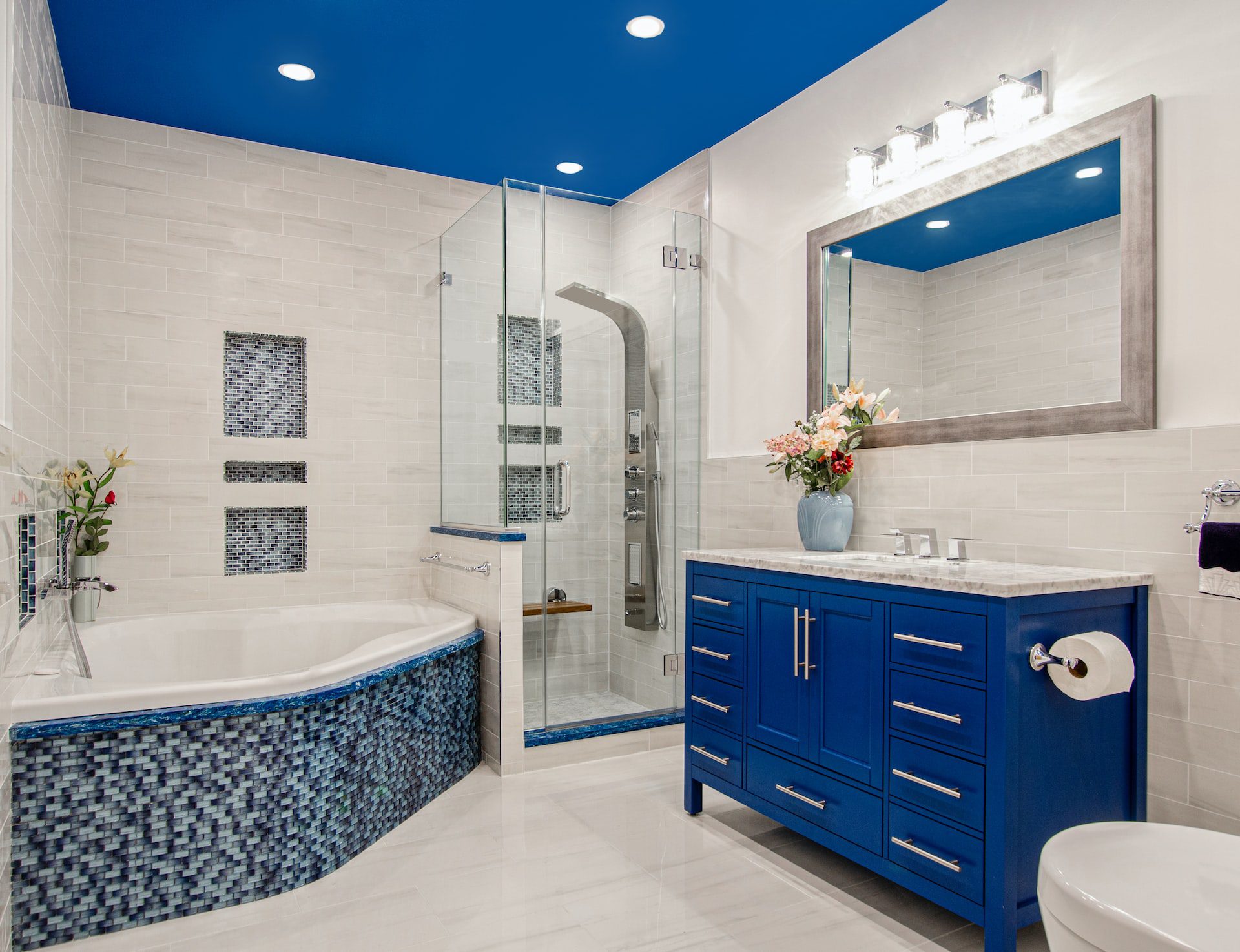 Bathroom Remodeling Blue Shower And Tub