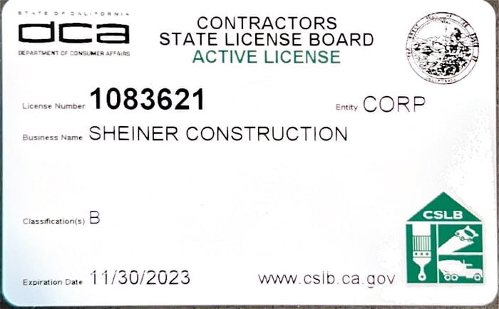 Sheiner Construction License Active