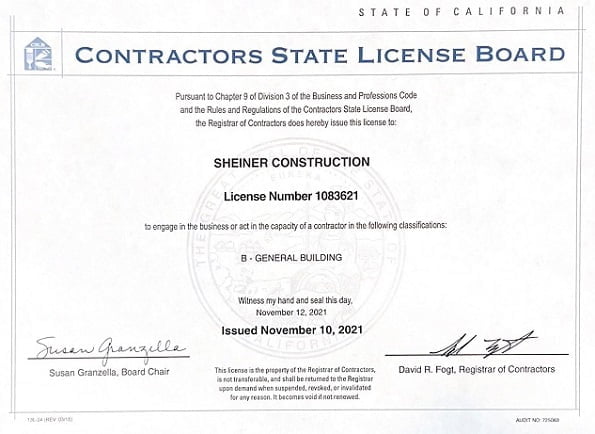 Sheiner Construction License
