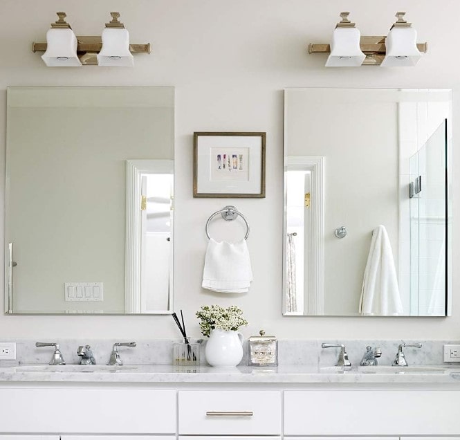 Frameless mirrors in bathroom