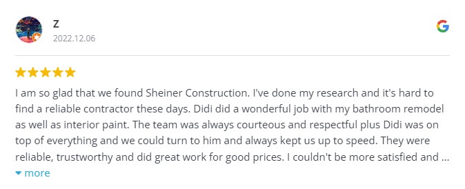 Review Sheiner Construction Bathroom Remodeling by Z