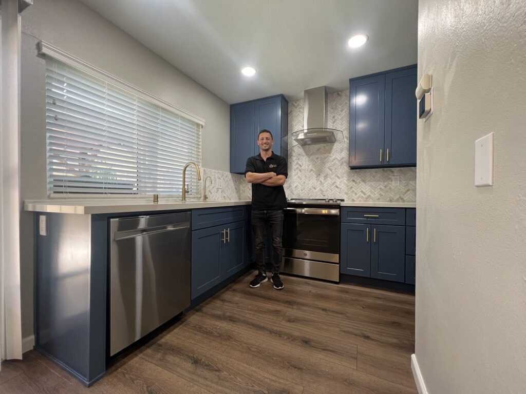 Blue Kitchen remodeling by Sheiner Construction in San Diego
