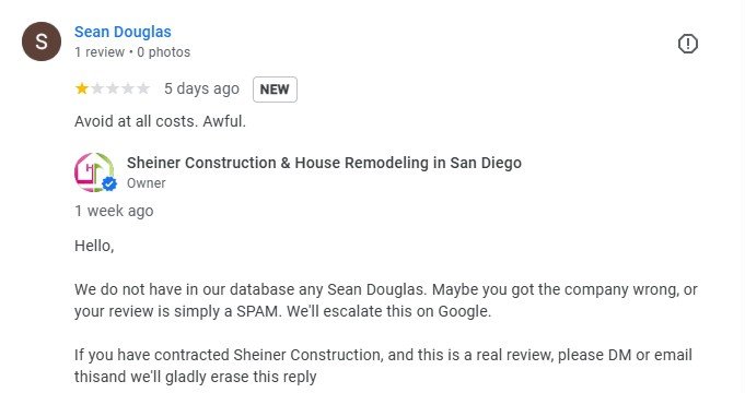 Sean Douglas Extortion Review On Google - On Sheiner Construction Gbp Sean Douglas Extortion Review on Google - on Sheiner Construction GBP