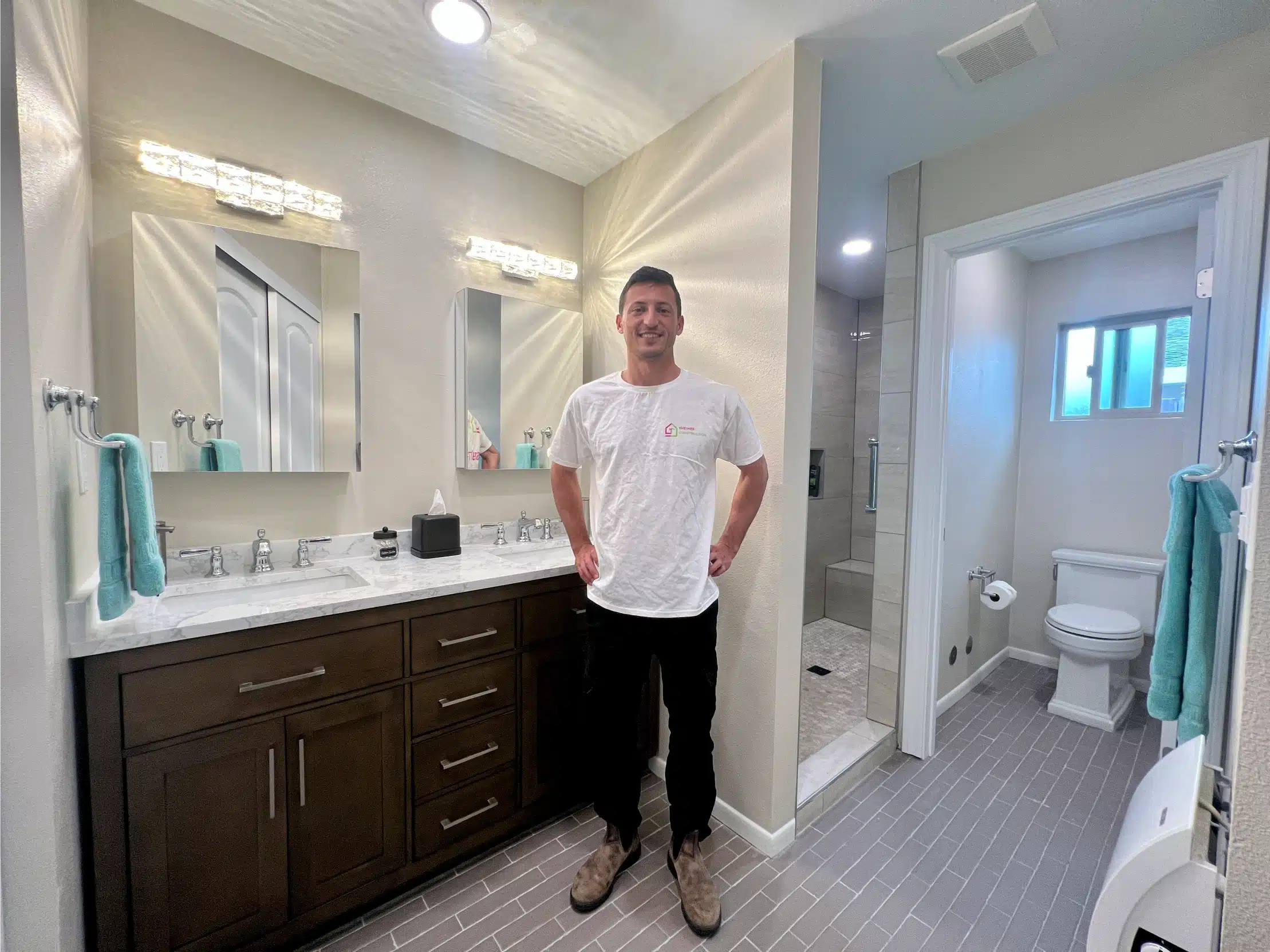 Sheiner Construction in the completed bathroom addition