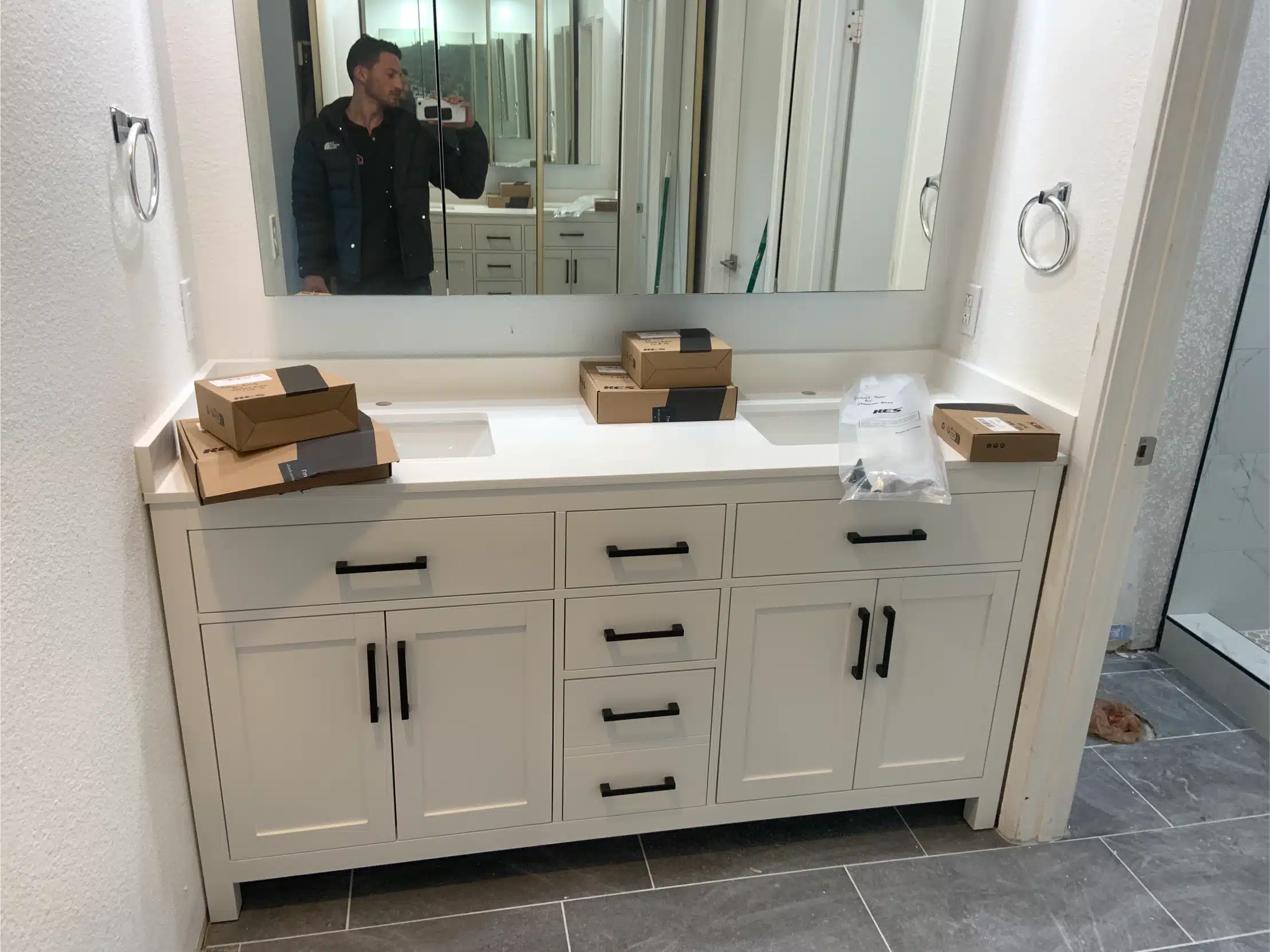 The new vanity set in place before the fixtures were fitted