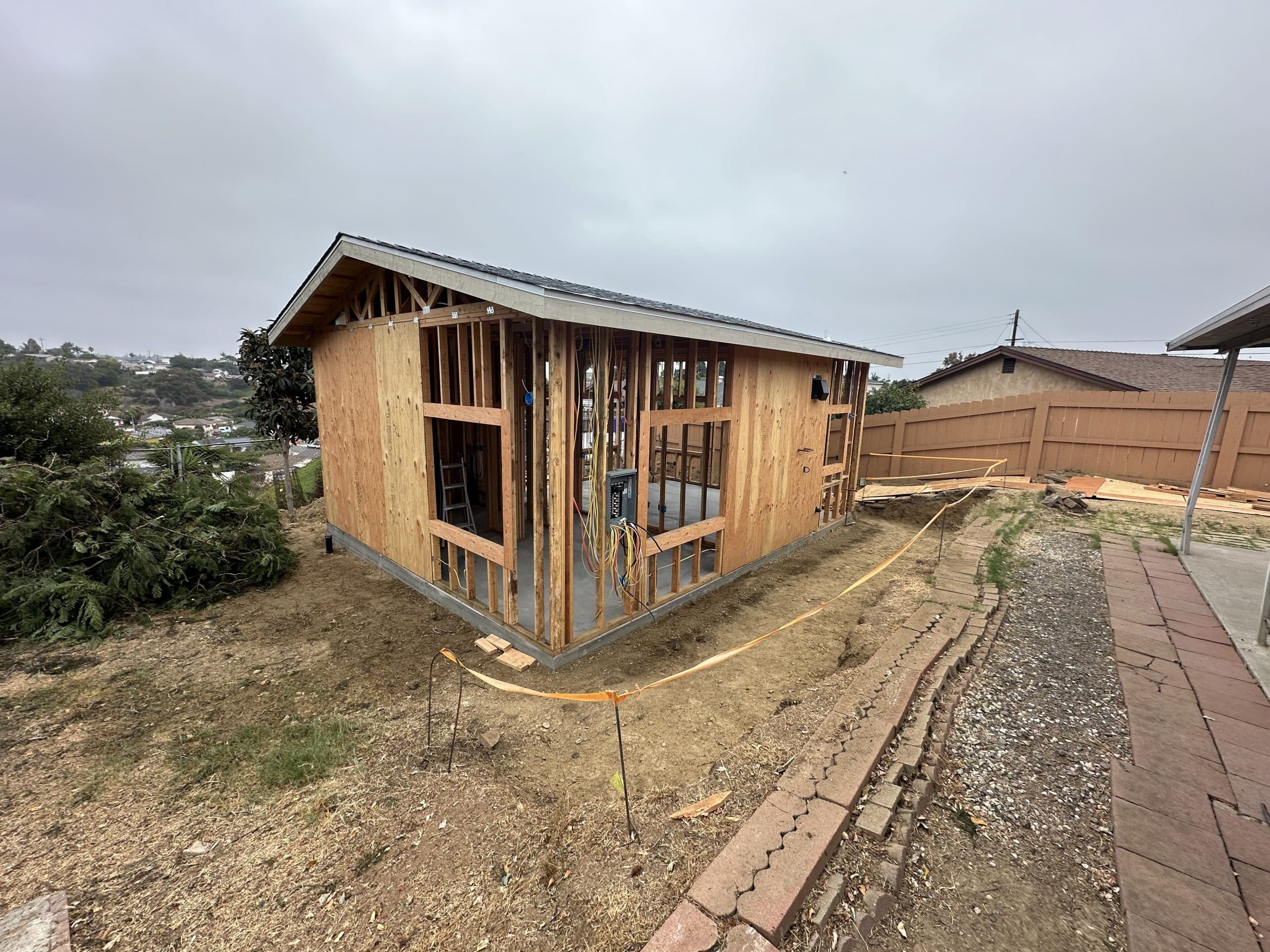 The ADU framed and sheathed in the rear yard before exterior finishes