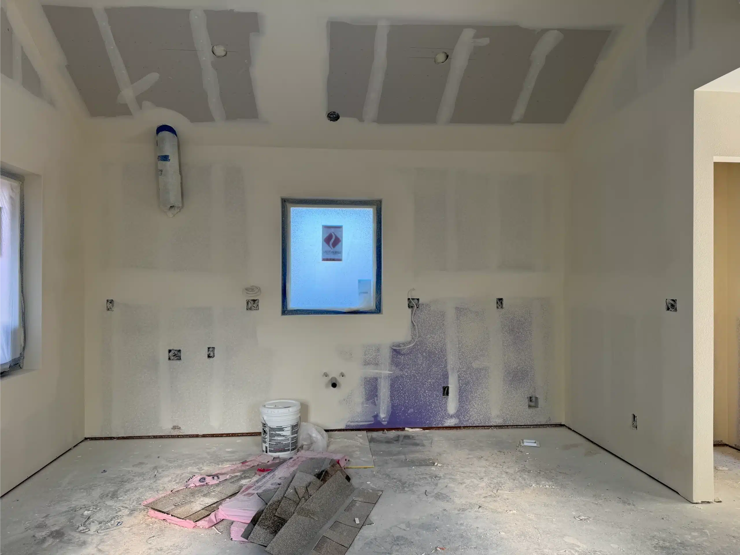 The ADU drywalled and taped, ready for finishes