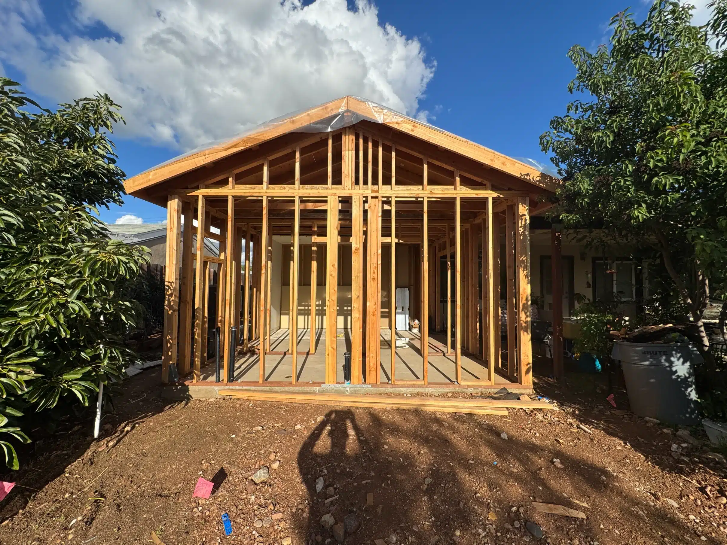 New framing standing on the fresh foundation at the Santee addition