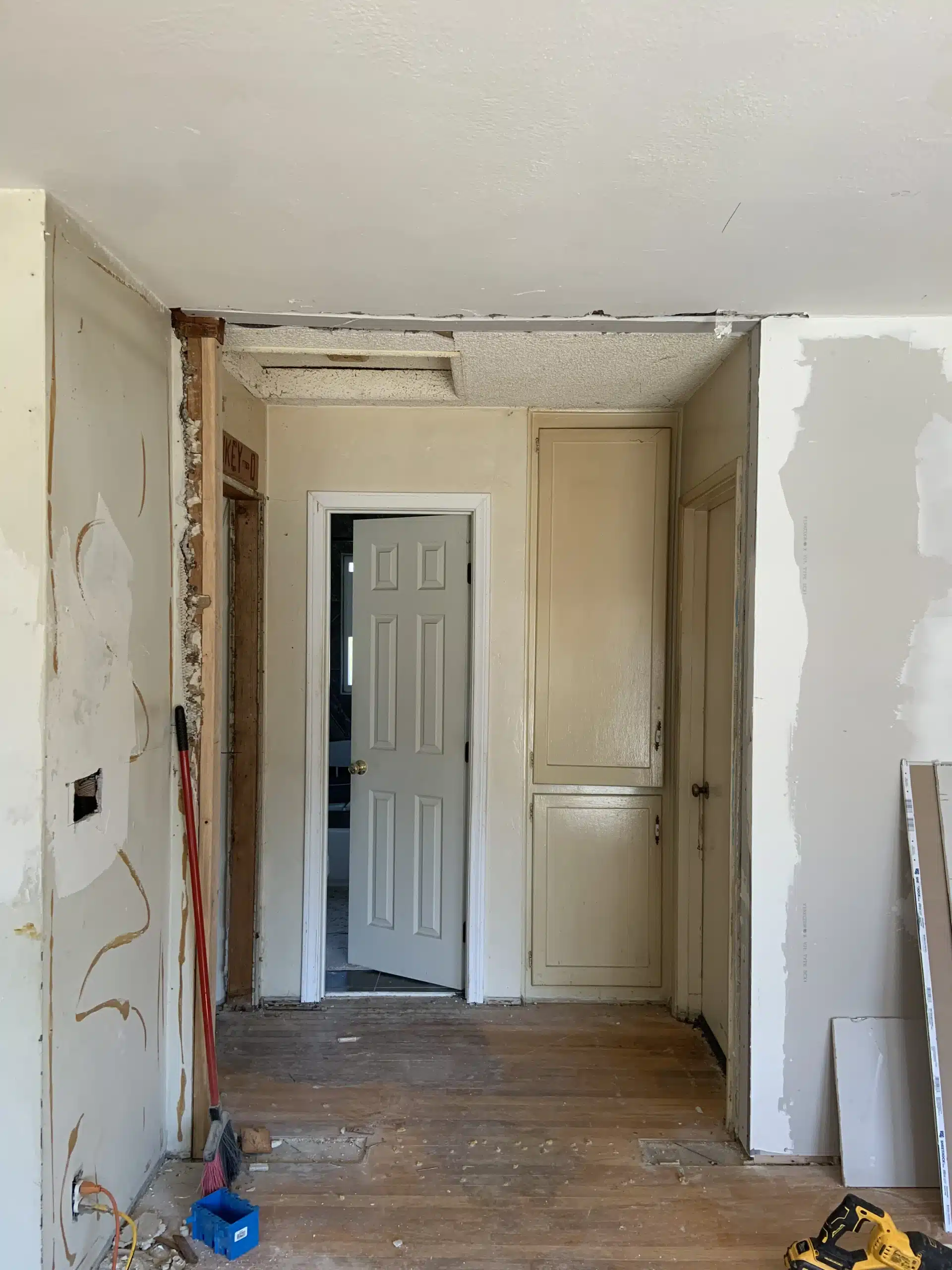 Walls stripped back and a new opening framed during the Del Mar strip-out