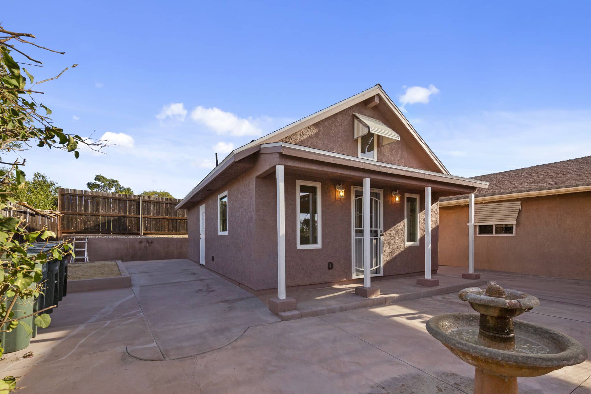 Completed detached ADU in La Mesa, finished in stucco with a covered entry