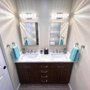 Addition Construction San Diego Addition Construction Mira Messa Addition by Sheiner Construction - Bathroom Lavoir, Mirrors, Cabinets and Lighting