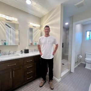 Addition Construction San Diego Addition Construction Mira Messa Addition by Sheiner Construction - Building Manager Didi Sheiner in Newly constructed Bathroom